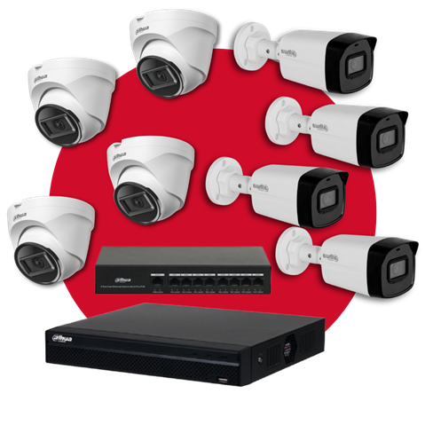 Cámaras Dahua, switch y grabador de videovigilancia
