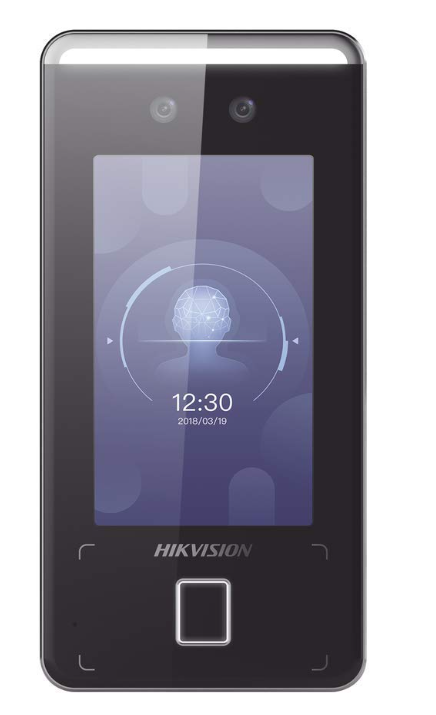 Terminal de acceso Hikvision con pantalla y lector